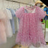 Girls' Short Sleeved Floral Mesh Dress